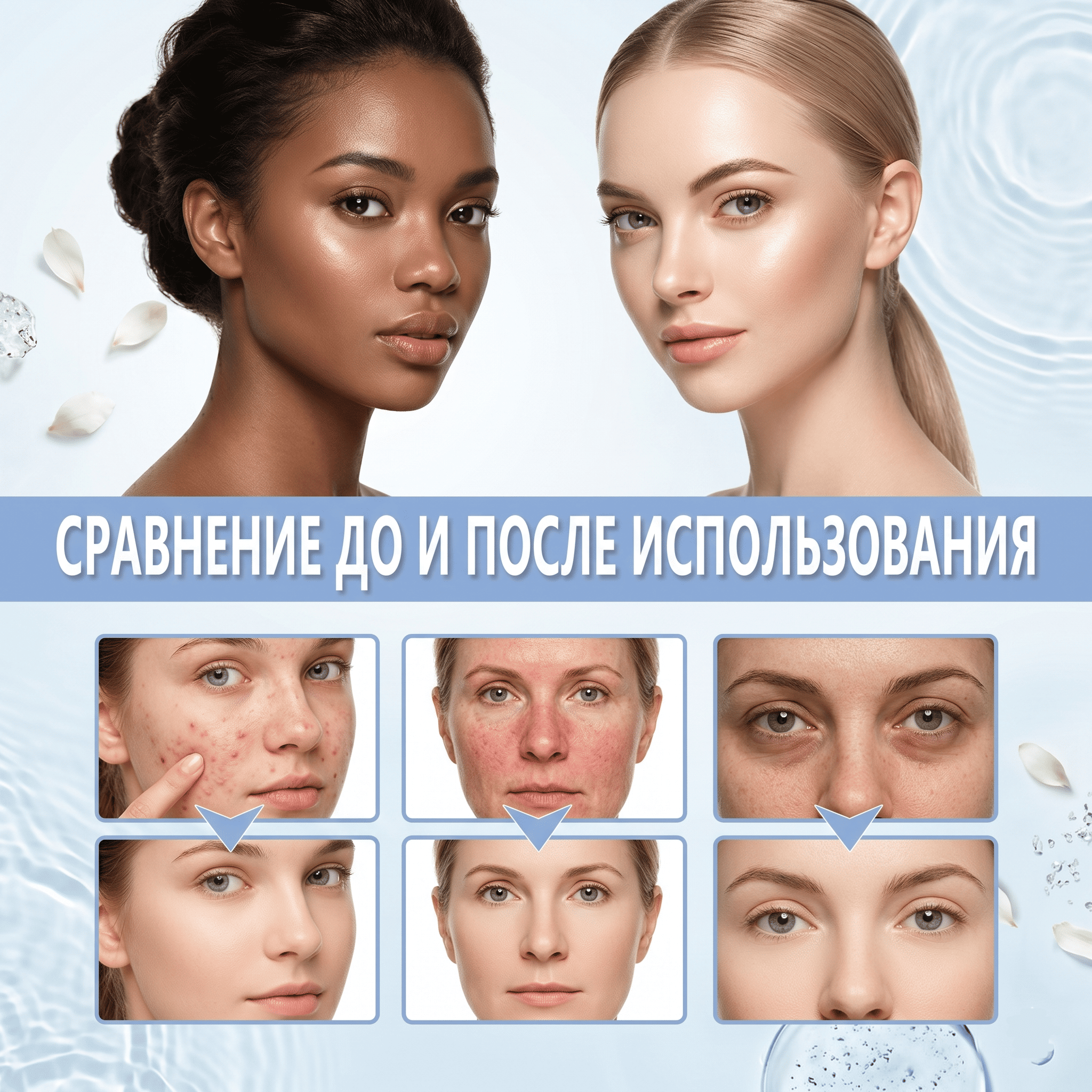 До и после нанесения пудры